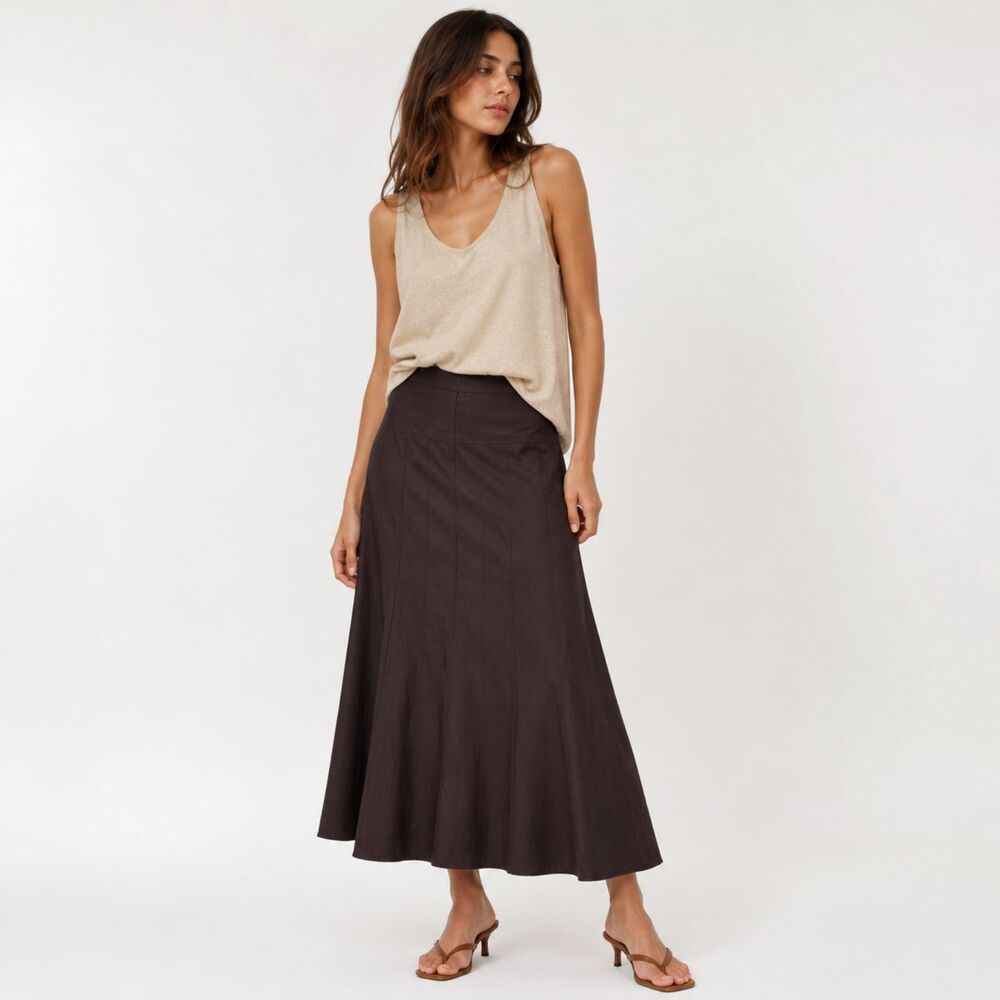 Vintage Enrico Krizzia Brown Maxi Skirt 100% Cotton Size 38 Boho Cottagecore